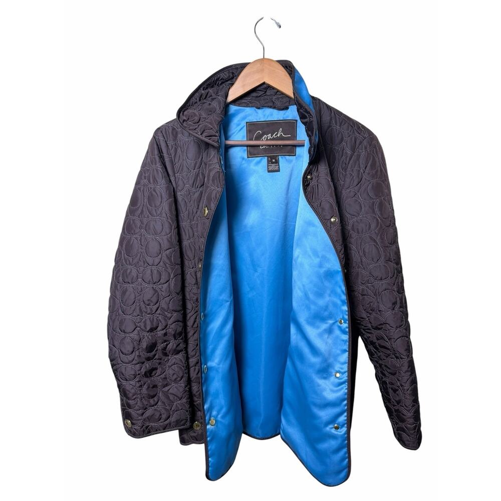 Coach Signature Quilted Jacket Brown Blue Lined Y2K Preppy Size Medium - Picture 2 of 10